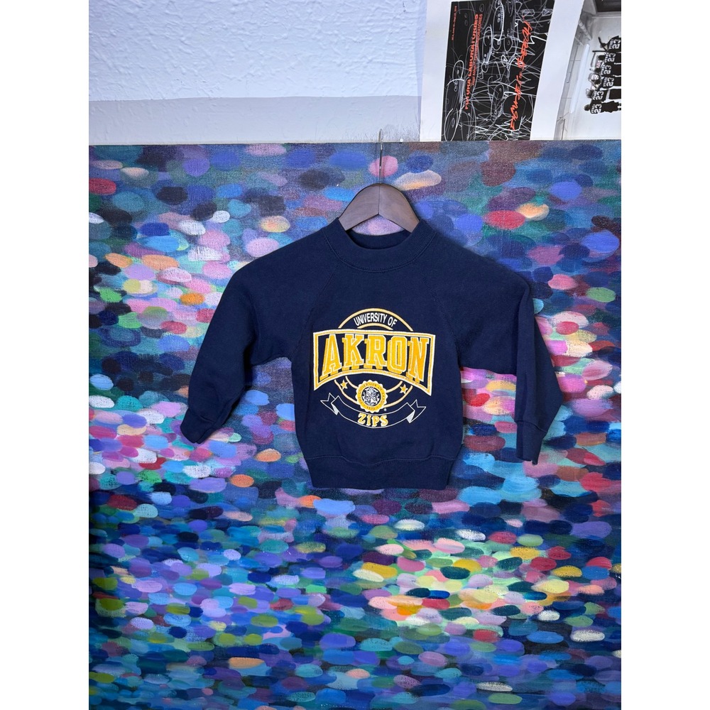 Vintage 90s University of Akron Zips Sweatshirt Navy Blue Raglan Youth Medium